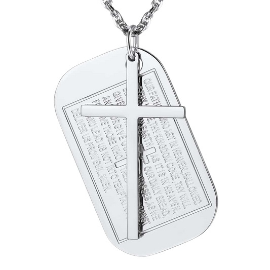 FaithHeart Christian Dog Tag Pendant with Cross Necklace For Men FaithHeart