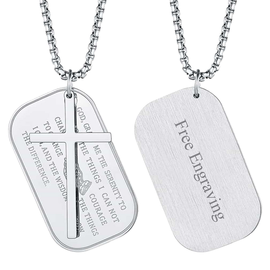 FaithHeart Customized Engraved Dog Tag Necklace With Cross FaithHeart