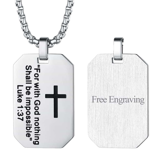 FaithHeart Luke 1:37 Dog Tag Pendant Necklace for Men FaithHeart