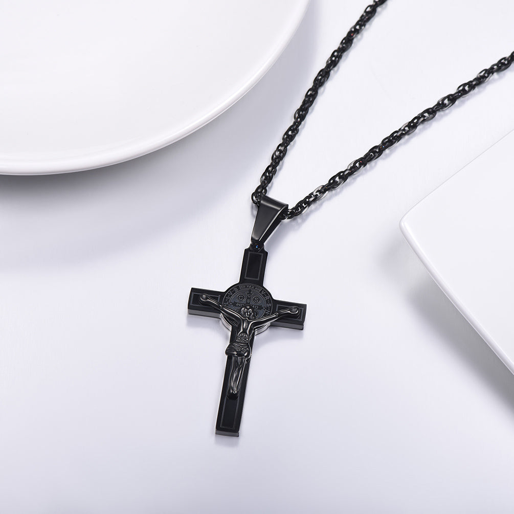 FaithHeart Catholic Saint Benedict Crucifix Cross Necklace For Men FaithHeart