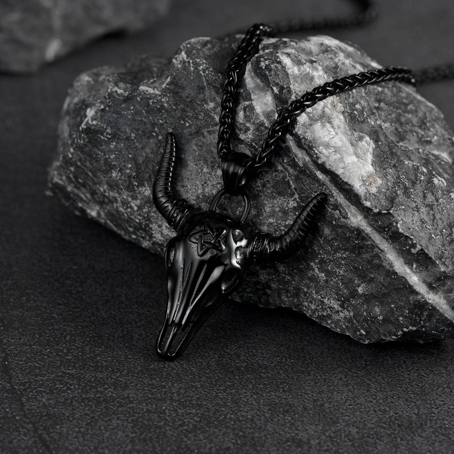 FaithHeart Satanic Bull Skull Necklace with Invert Pentagram for Men FaithHeart
