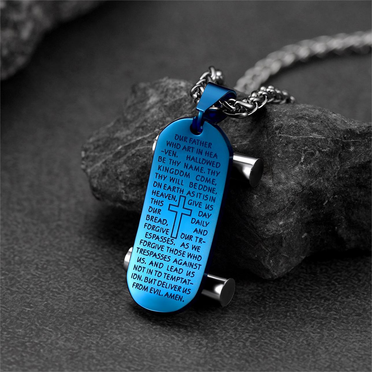 FaithHeart Lord's Prayer Skateboard Necklace Pendant for Men FaithHeart
