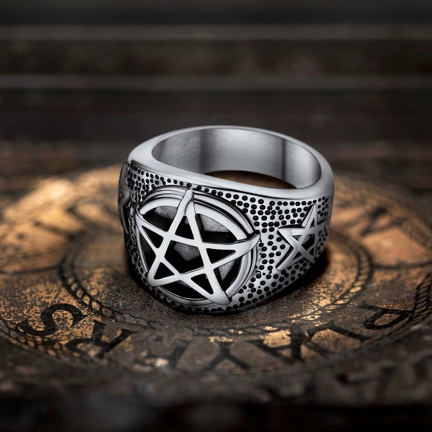 FaithHeart Vintage Pentagram Ring Stainless Steel Ring For Men FaithHeart