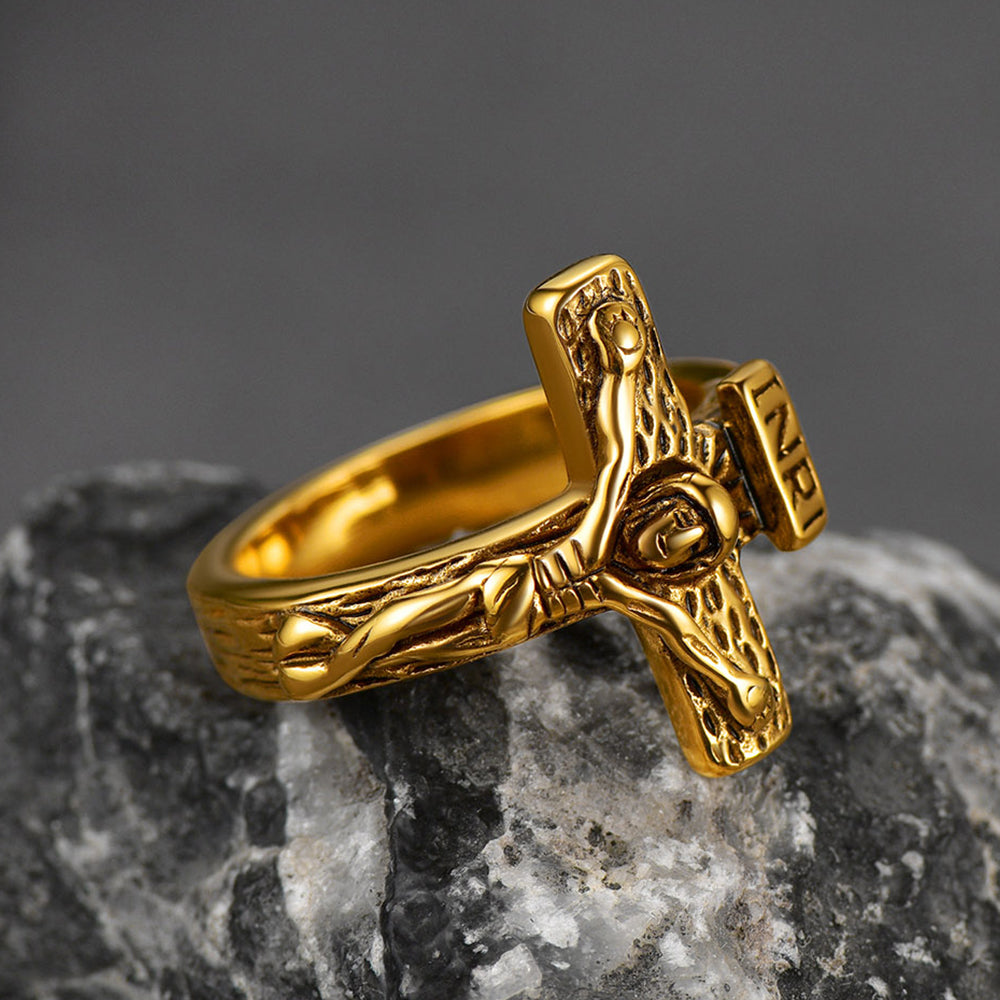 FaithHeart Christian Jesus Crucifix Cross Ring for Men Stainless Steel FaithHeart