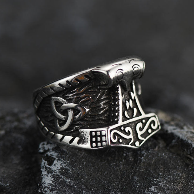 FaithHeart Viking Mjolnir Signet Ring Thor's Hammer Rings for Men FaithHeart