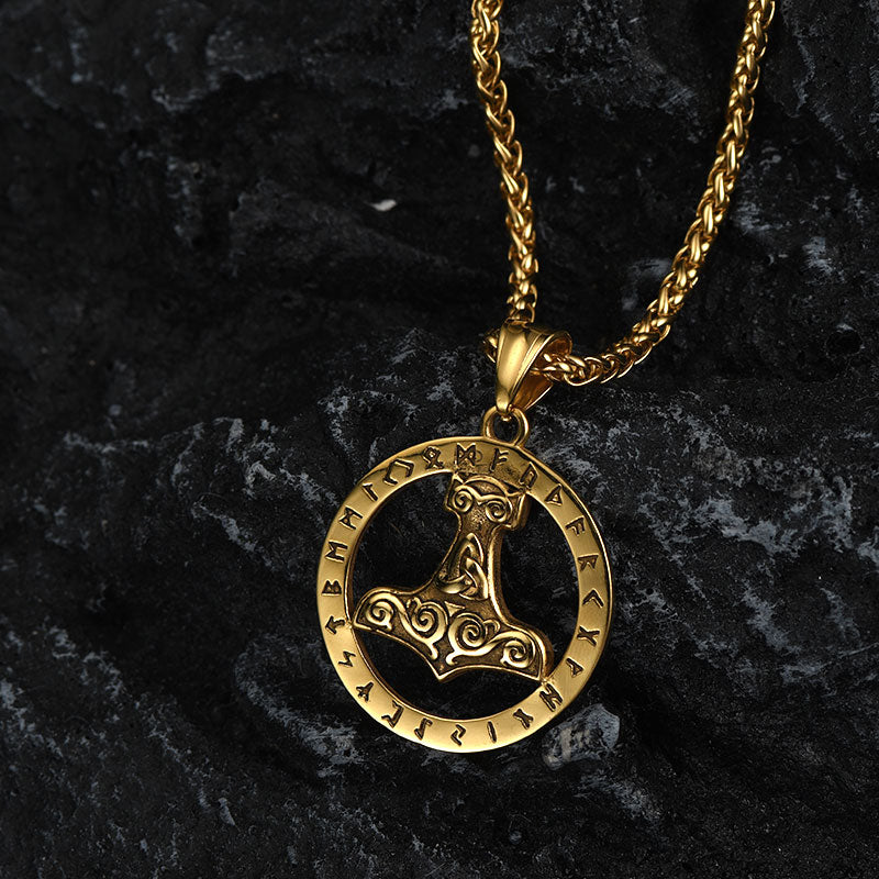 FaithHeart Viking Thor's Hammer Rune Pendant Necklace For Men FaithHeart