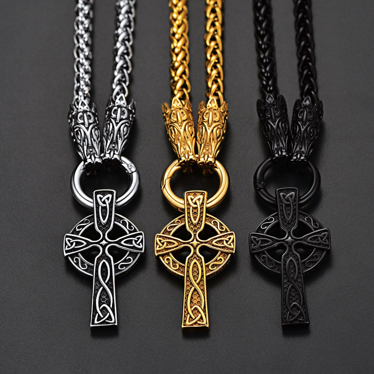 FaithHeart Celtic Knot Cross Necklace With Wolf Rope Chain For Men FaithHeart