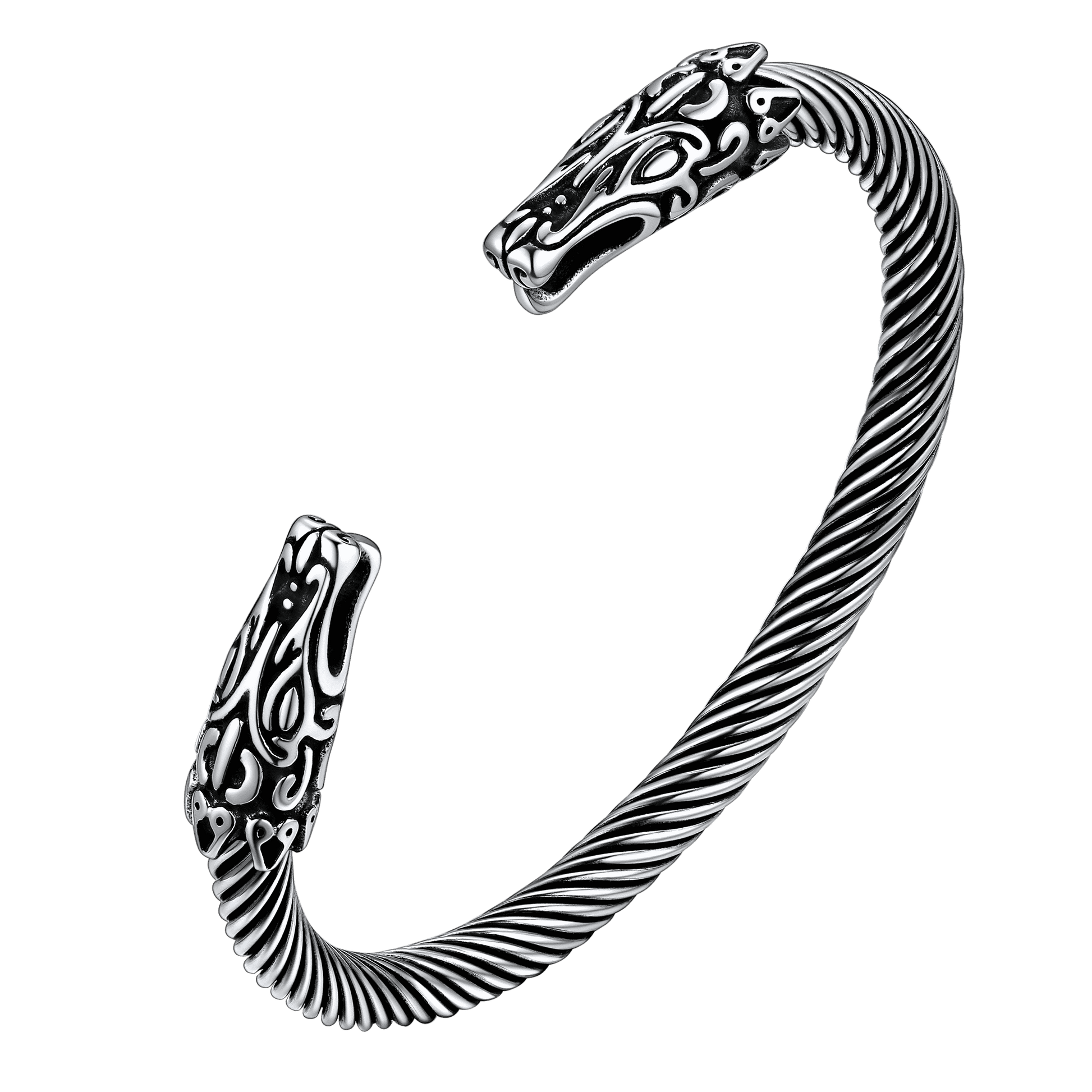 FaithHeart Viking Norse Wolf Heads Bangle Bracelet For Men FaithHeart