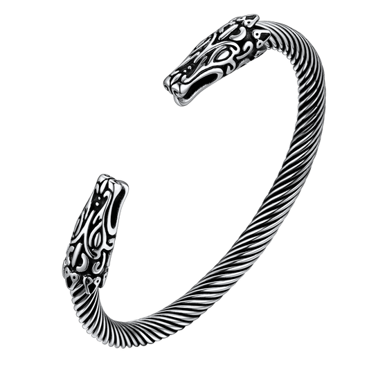 FaithHeart Viking Norse Wolf Heads Bangle Bracelet For Men FaithHeartimg