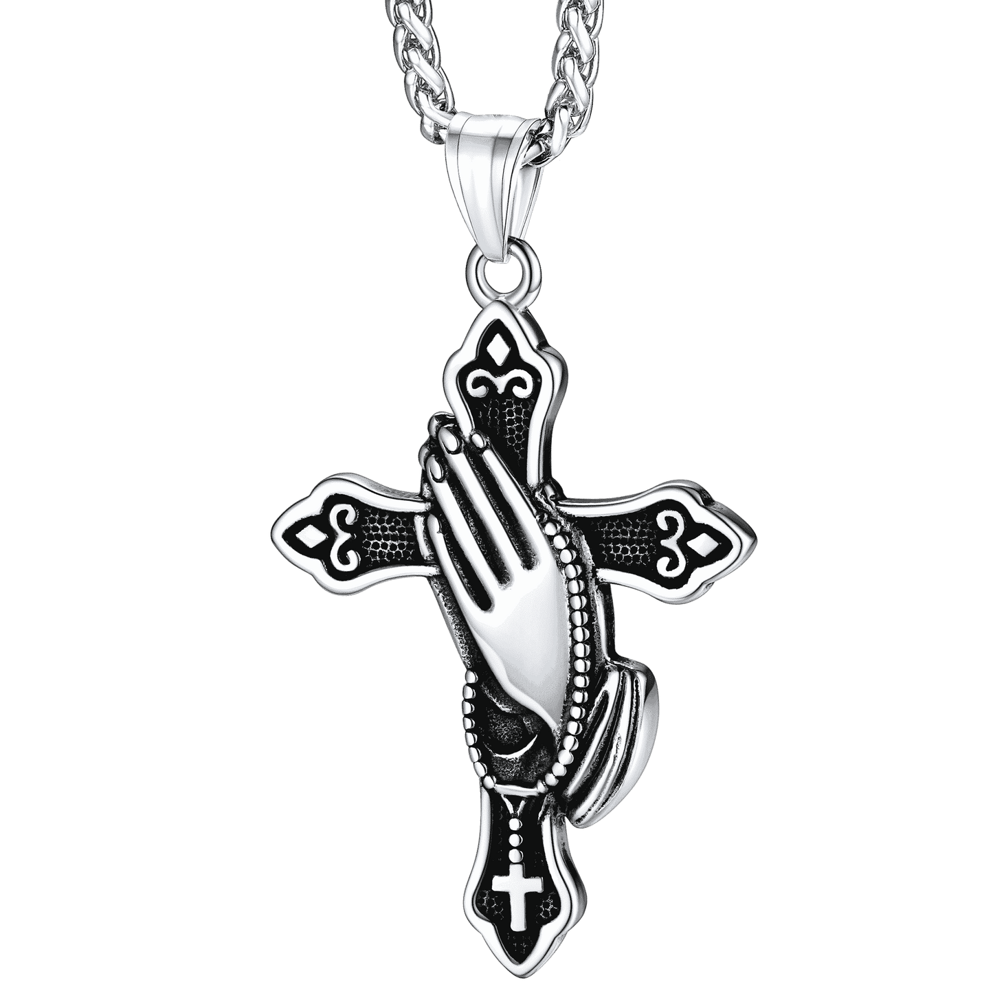 FaithHeart Praying Hands Cross Necklace For Men FaithHeart