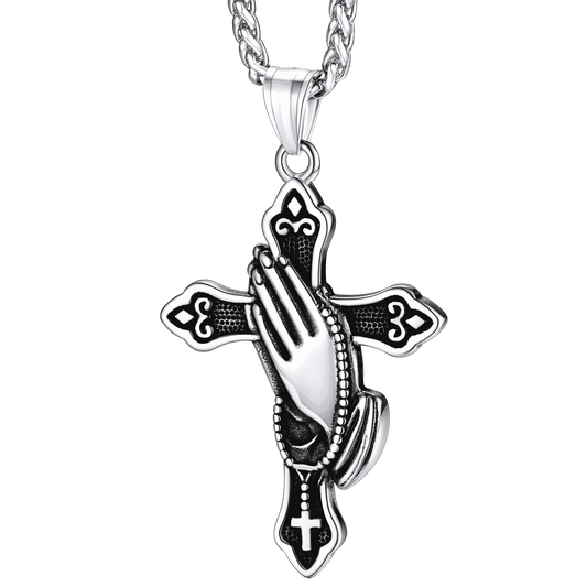 FaithHeart Praying Hands Cross Necklace For Men FaithHeartimg