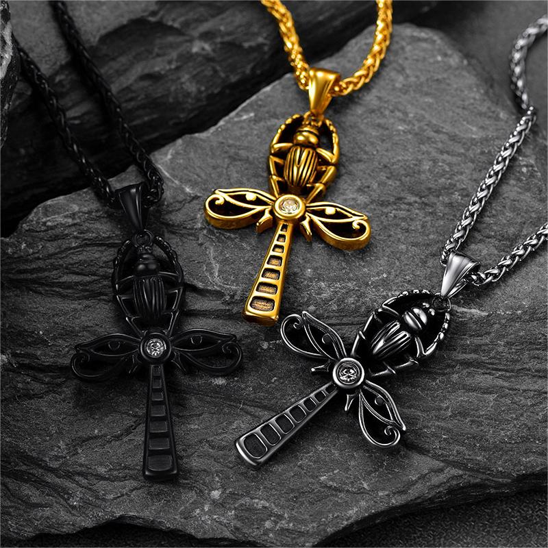 FaithHeart Egyptian Scarab Eye Of Horus Ankh Cross Necklace For Men FaithHeart