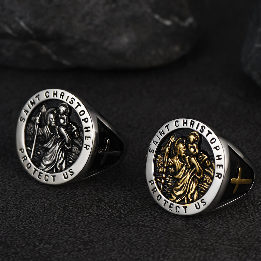 FaithHeart St. Christopher Signet Ring for Men FaithHeart