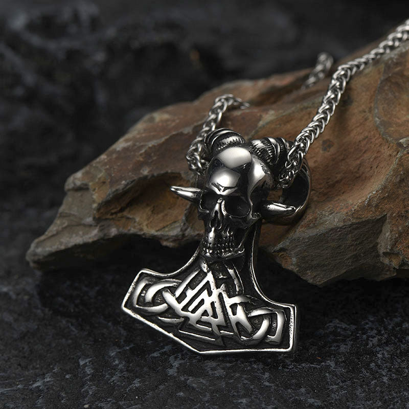 FaithHeart Viking Thor's Hammer Skull Necklace Pendant for Men FaithHeart