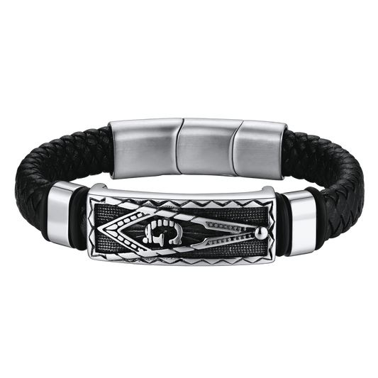 FaithHeart Masonic Compass Braided Black Leather Bracelet For Men FaithHeartimg