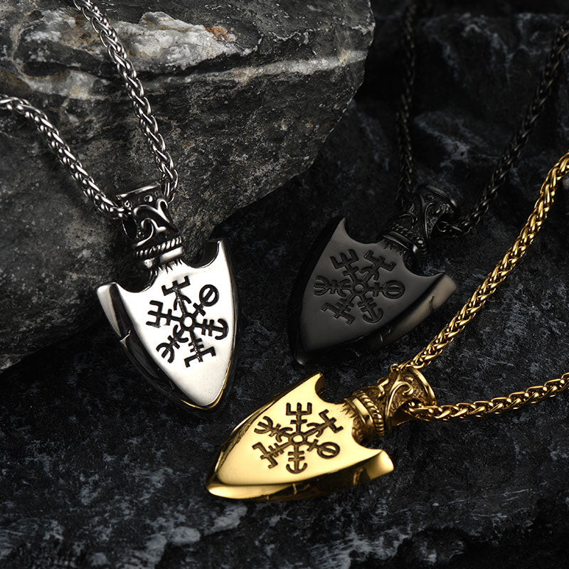 FaithHeart Viking Gungnir Pendant Necklace With Valknut & Compass for Men FaithHeart