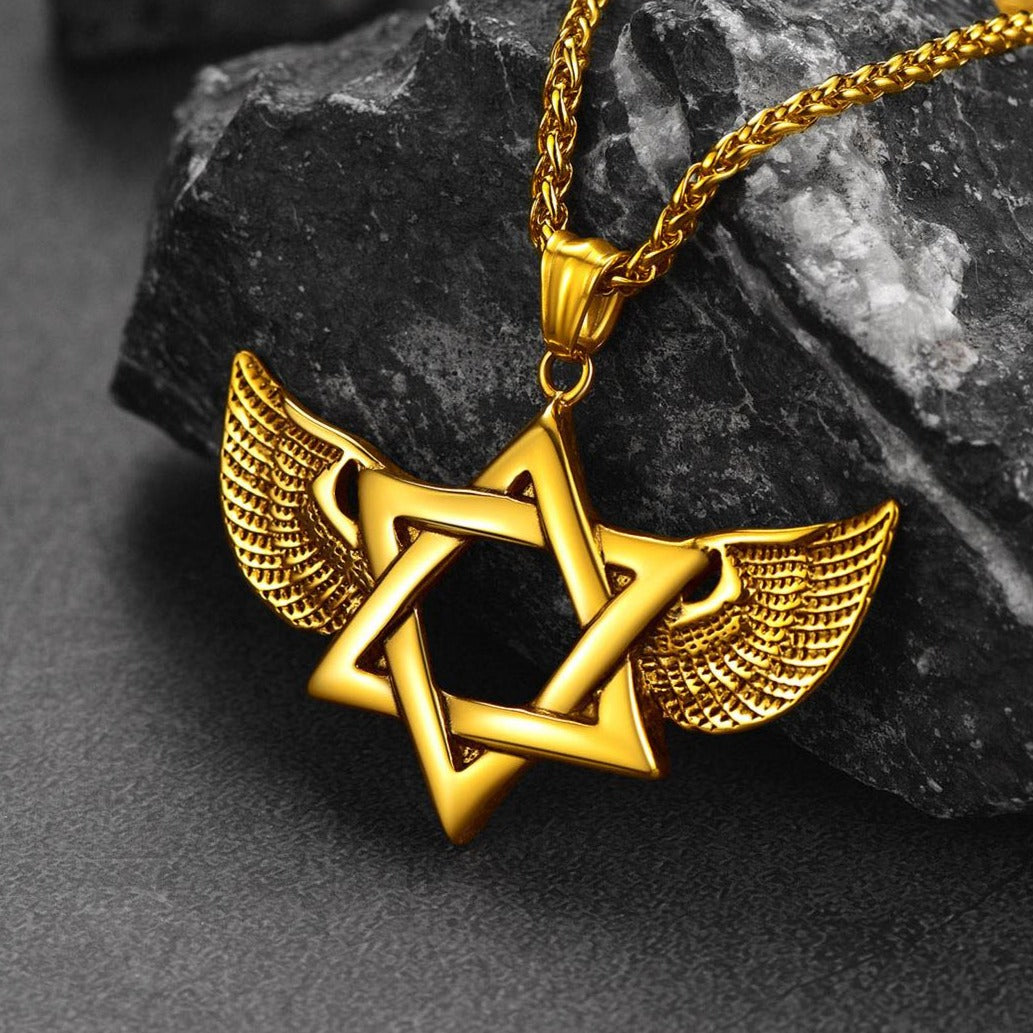 FaithHeart Vintage Jewish Star of David Necklace With Wing For Men FaithHeart