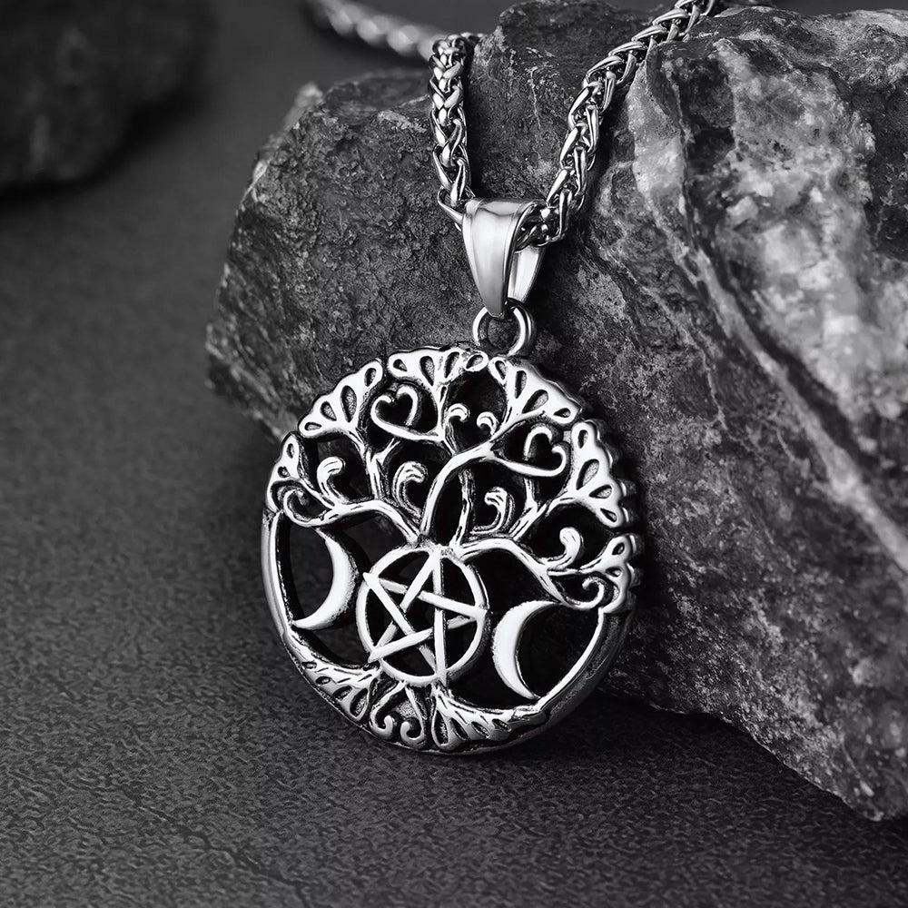 FaithHeart Vintage Pentacle Moon Tree of Life Necklace For Men FaithHeart