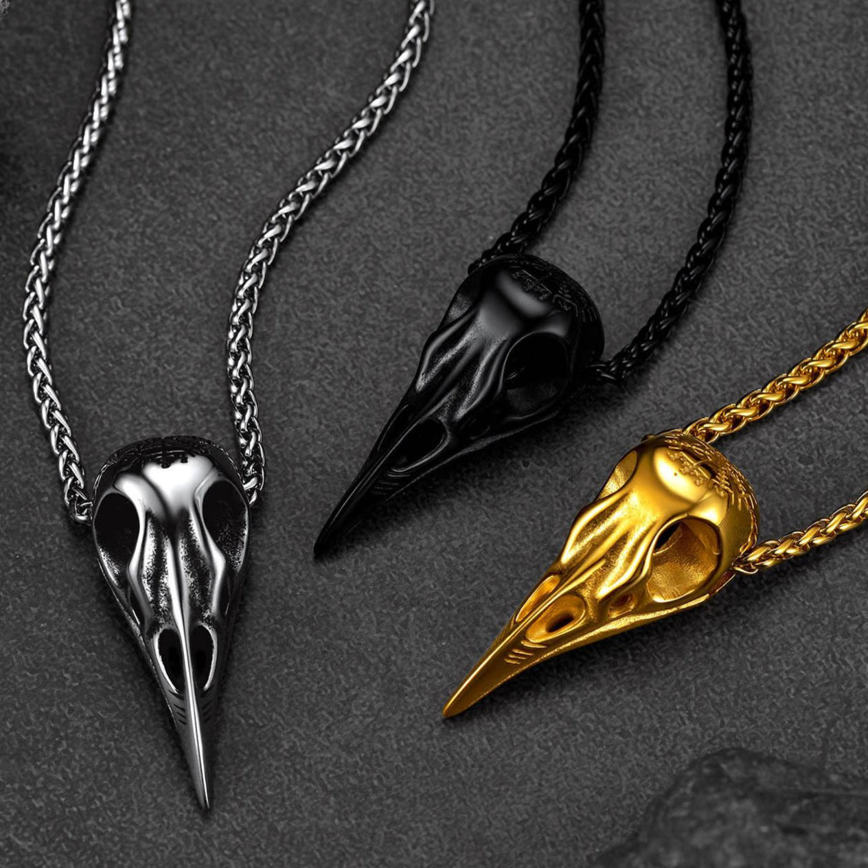 FaithHeart Viking Raven Skull Necklace With Compass for Men FaithHeart