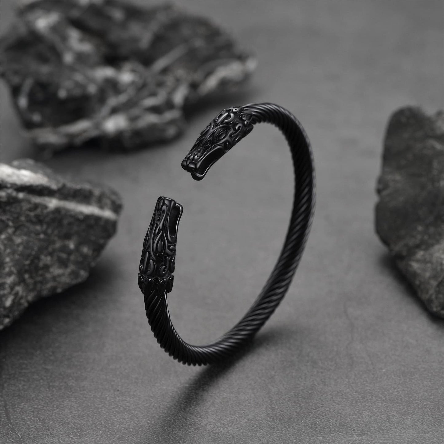 FaithHeart Viking Norse Wolf Heads Bangle Bracelet For Men FaithHeart