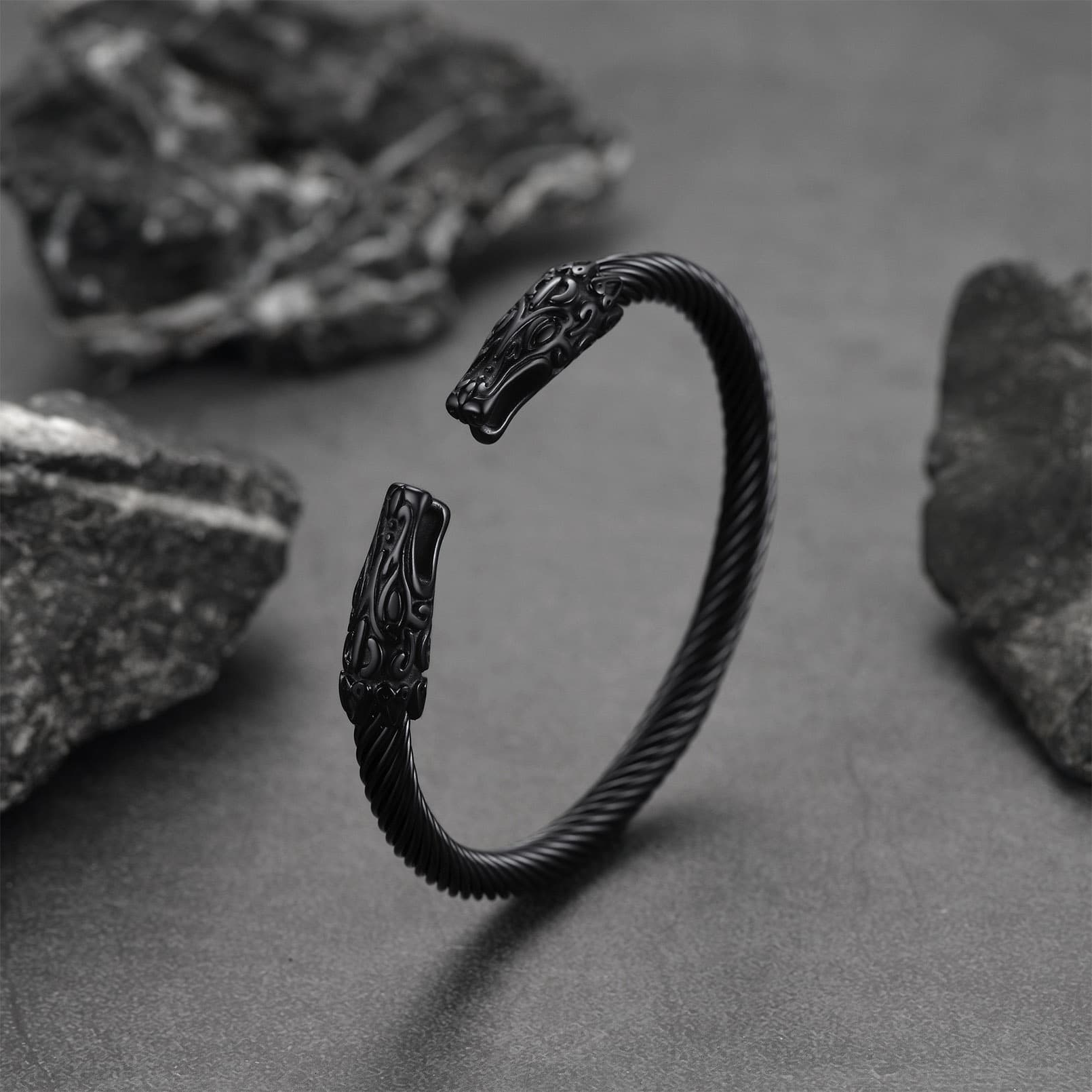 FaithHeart Viking Norse Wolf Heads Bangle Bracelet For Men FaithHeart