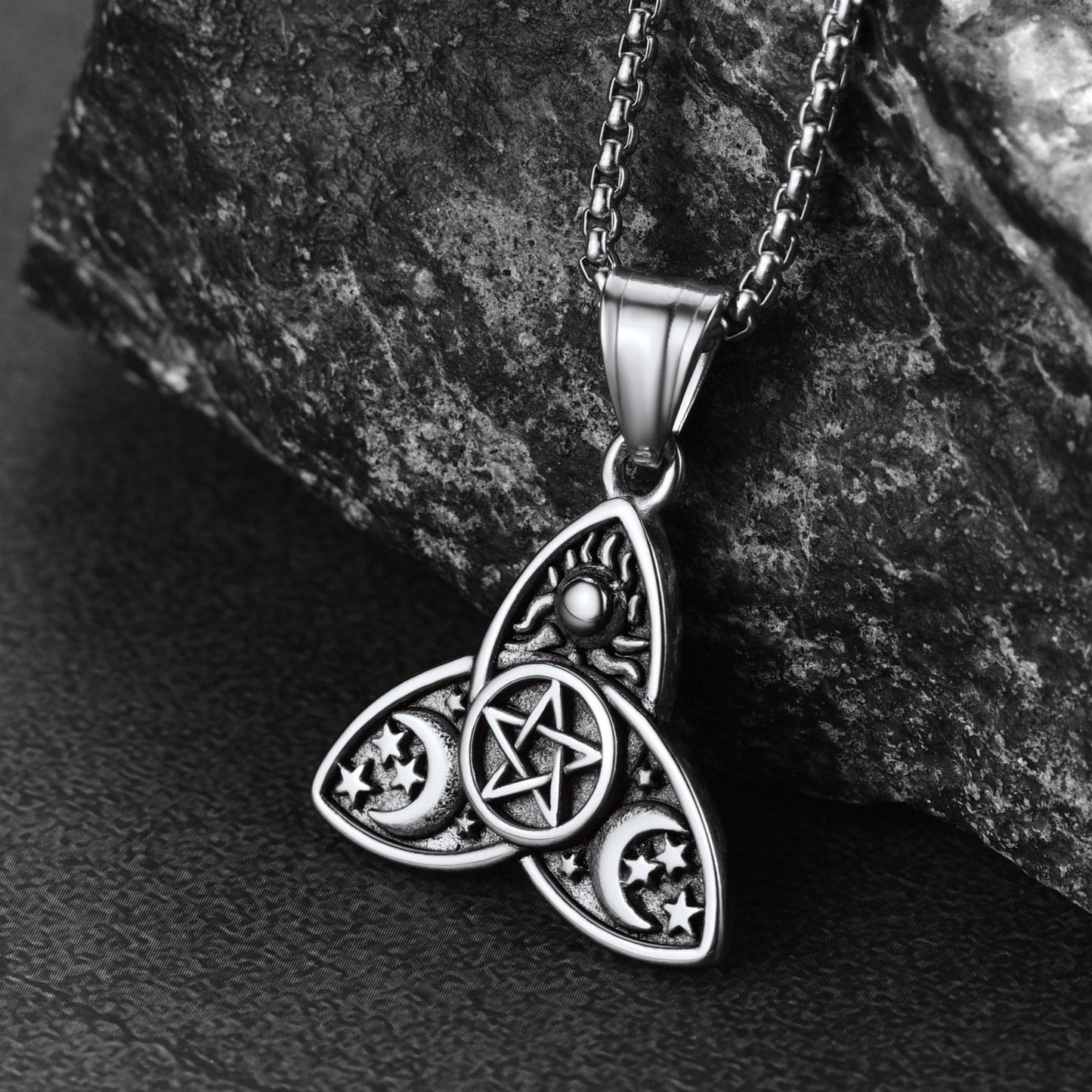 FaithHeart Triple Moon Goddess Pentagram Necklace for Men FaithHeart