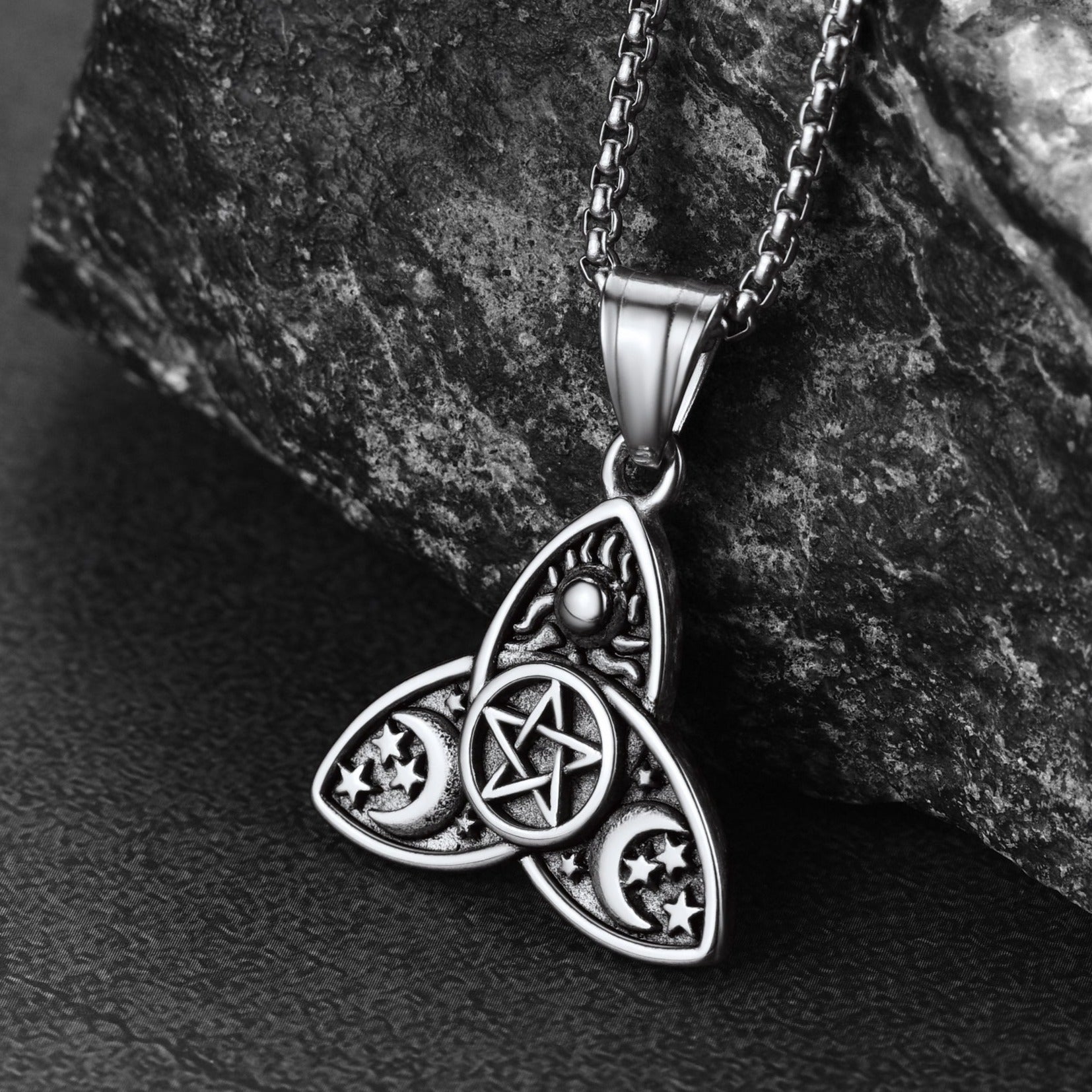 FaithHeart Triple Moon Goddess Pentagram Necklace for Men FaithHeart