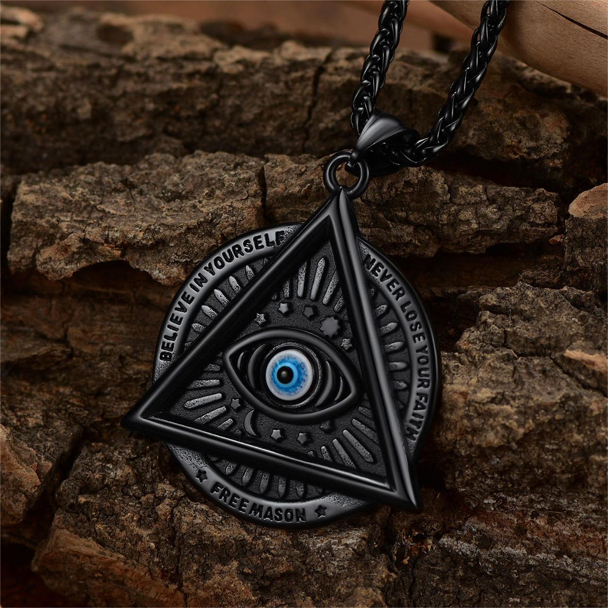 FaithHeart Masonic Triangle All Seeing Eye Necklace For Men FaithHeart