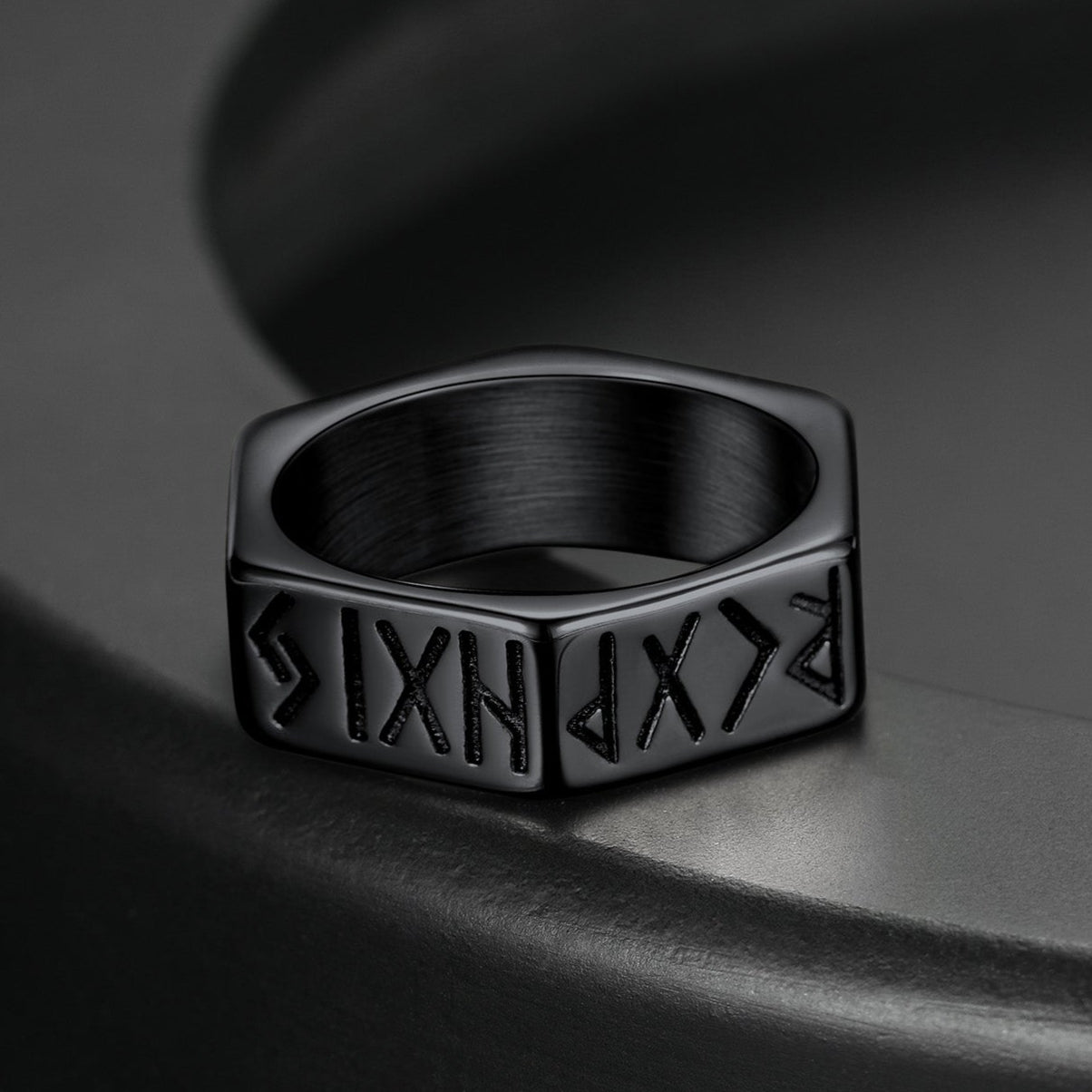 FaithHeart Viking Hexagon Runes Ring For Men FaithHeart