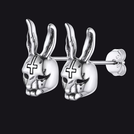 FaithHeart Sterling Silver Halloween Evil Bunny Stud Earrings For Men FaithHeartimg