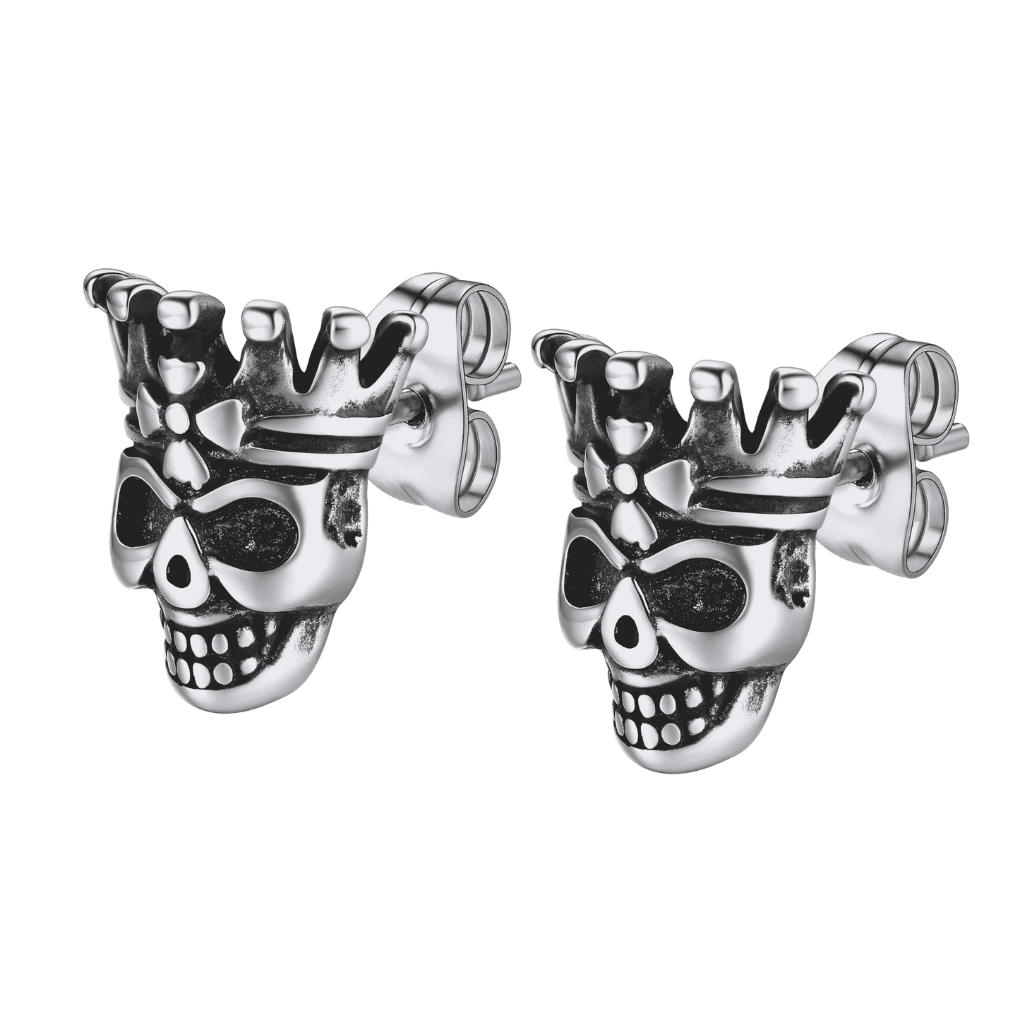 FaithHeart Punk Crown Skull Stud Earrings for Men FaithHeart