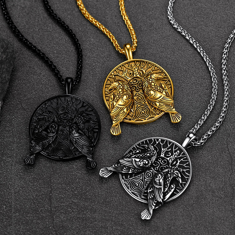 FaithHeart Viking Huginn And Muninn Ravens Coin Necklace For Men FaithHeart