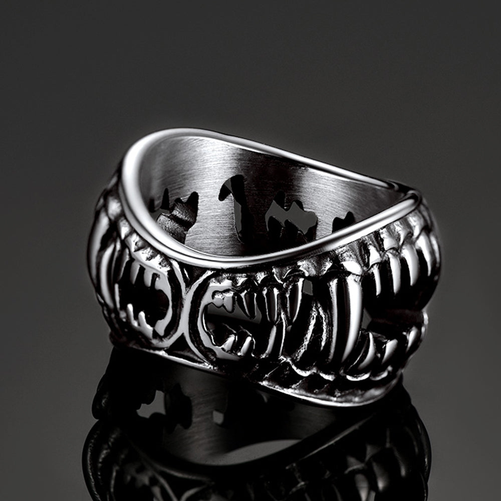 FaithHeart Gothic Punk Vampire Fang Teeth Ring For Men FaithHeart