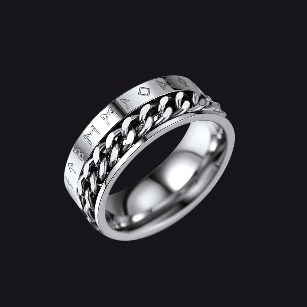 FaithHeart Viking Rune Chain Spinner Anxiety Ring for Men FaithHeart