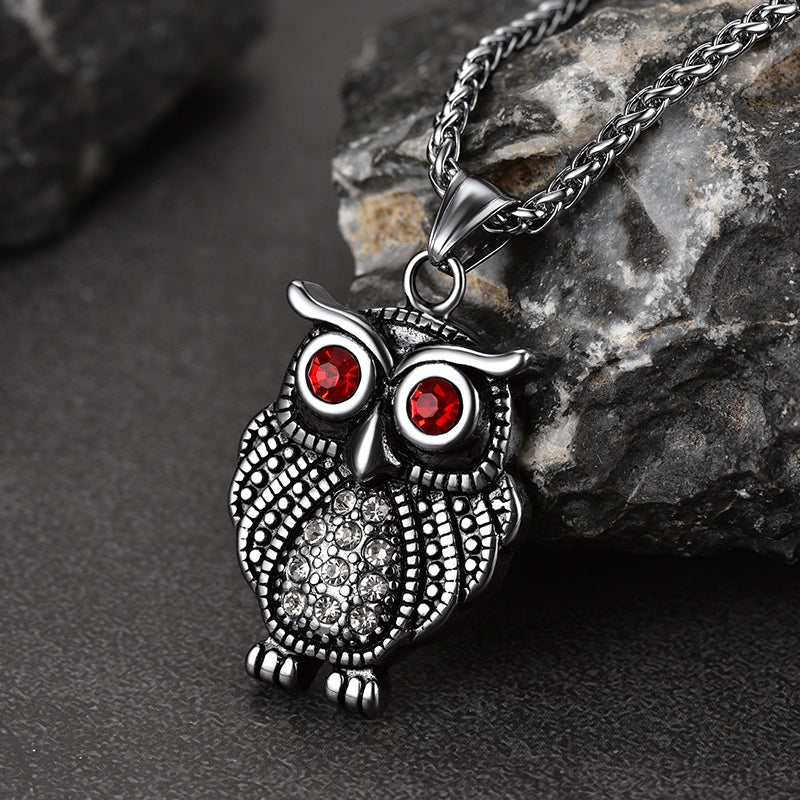 FaithHeart Vintage Owl Necklace For Men With Ruby Eyes FaithHeart
