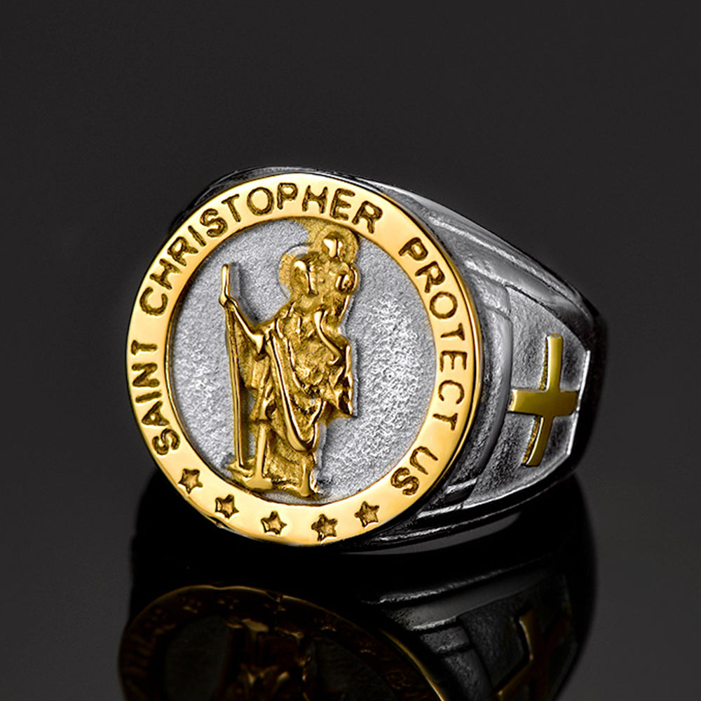FaithHeart Christian St. Christopher Signet Ring For Men FaithHeart