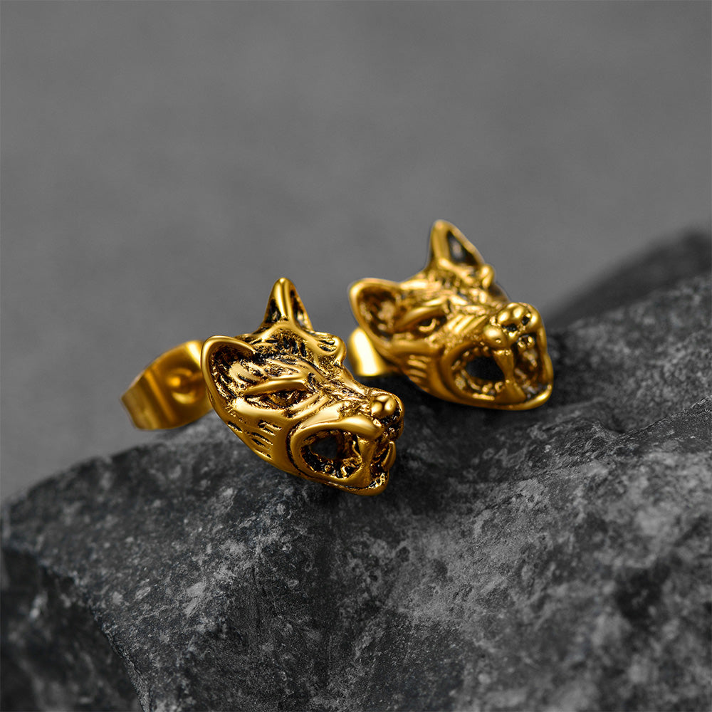 FaithHeart Viking Wolf Stud Earrings For Men FaithHeart