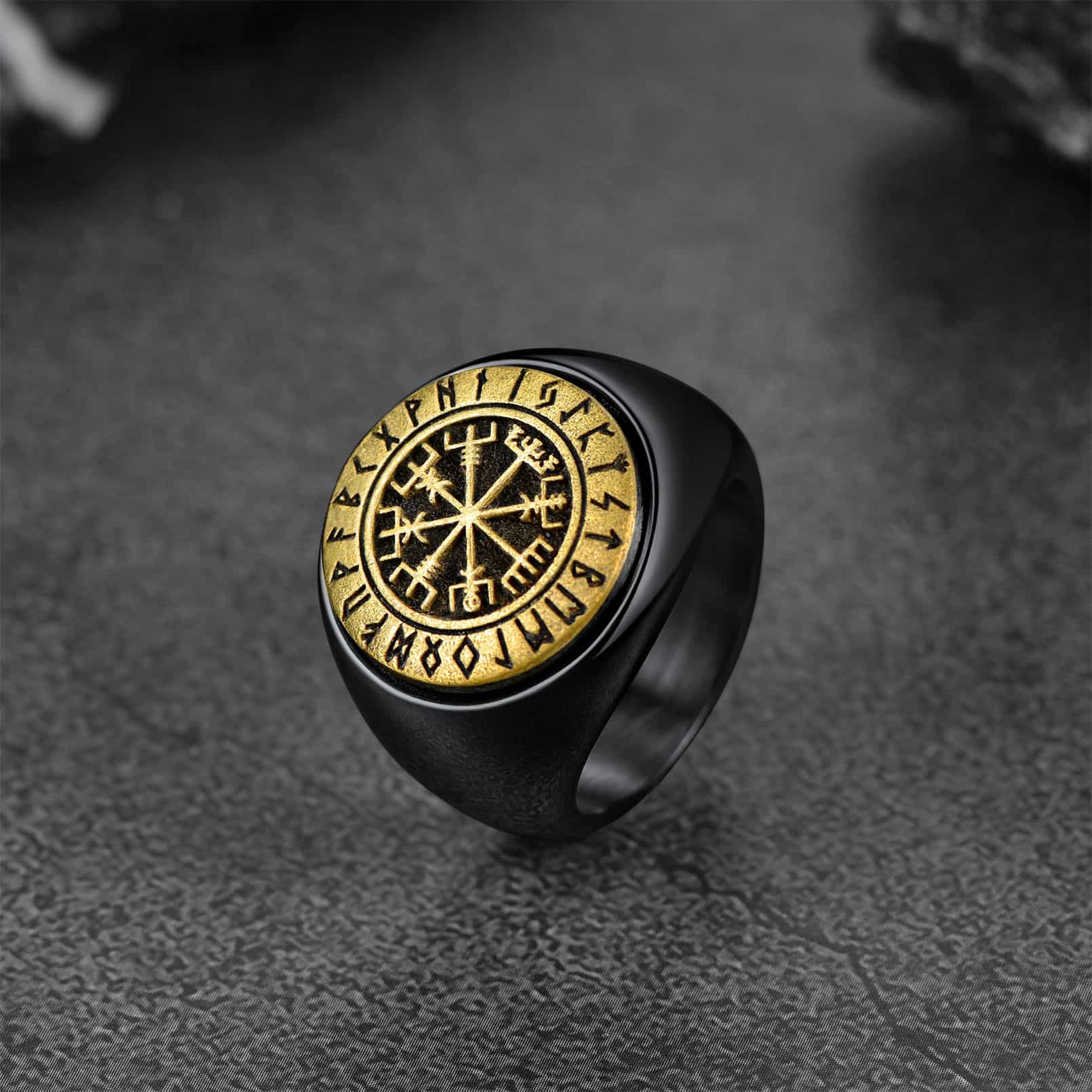 FaithHeart Viking Compass Vegvisir Ring with Runes For Men FaithHeart