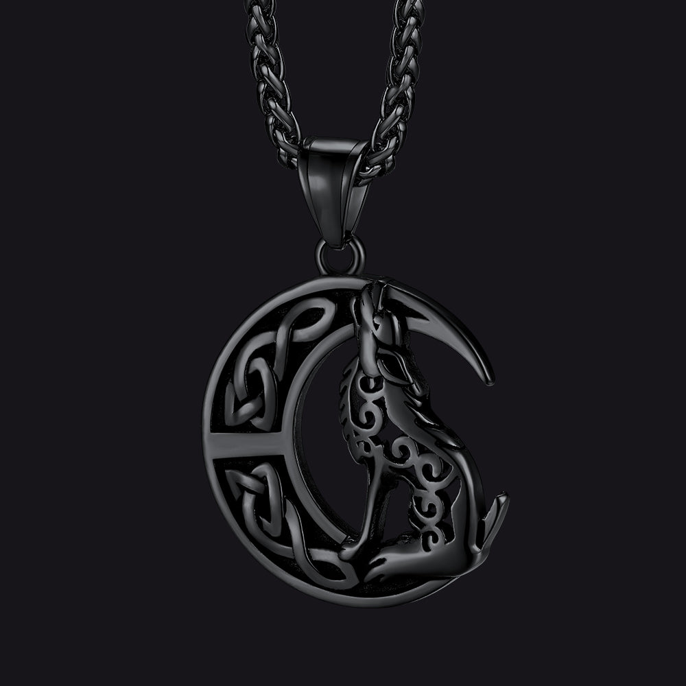 FaithHeart Viking Celtic Moon Wolf Necklace Pendant For Men FaithHeart