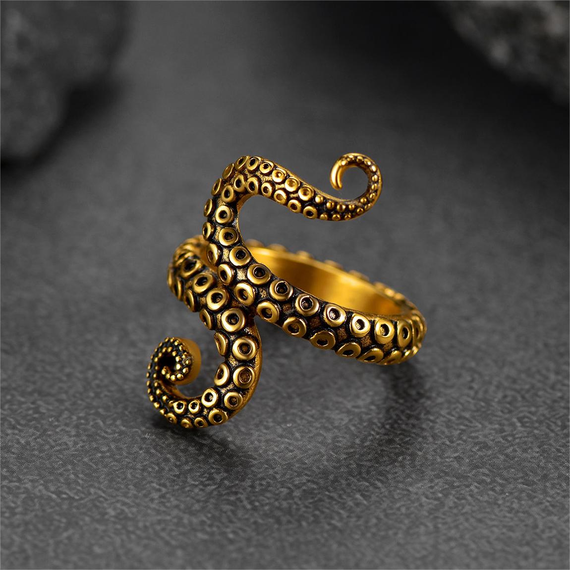 FaithHeart Punk Octopus Tentacle Ring For Men Stainless Steel FaithHeart