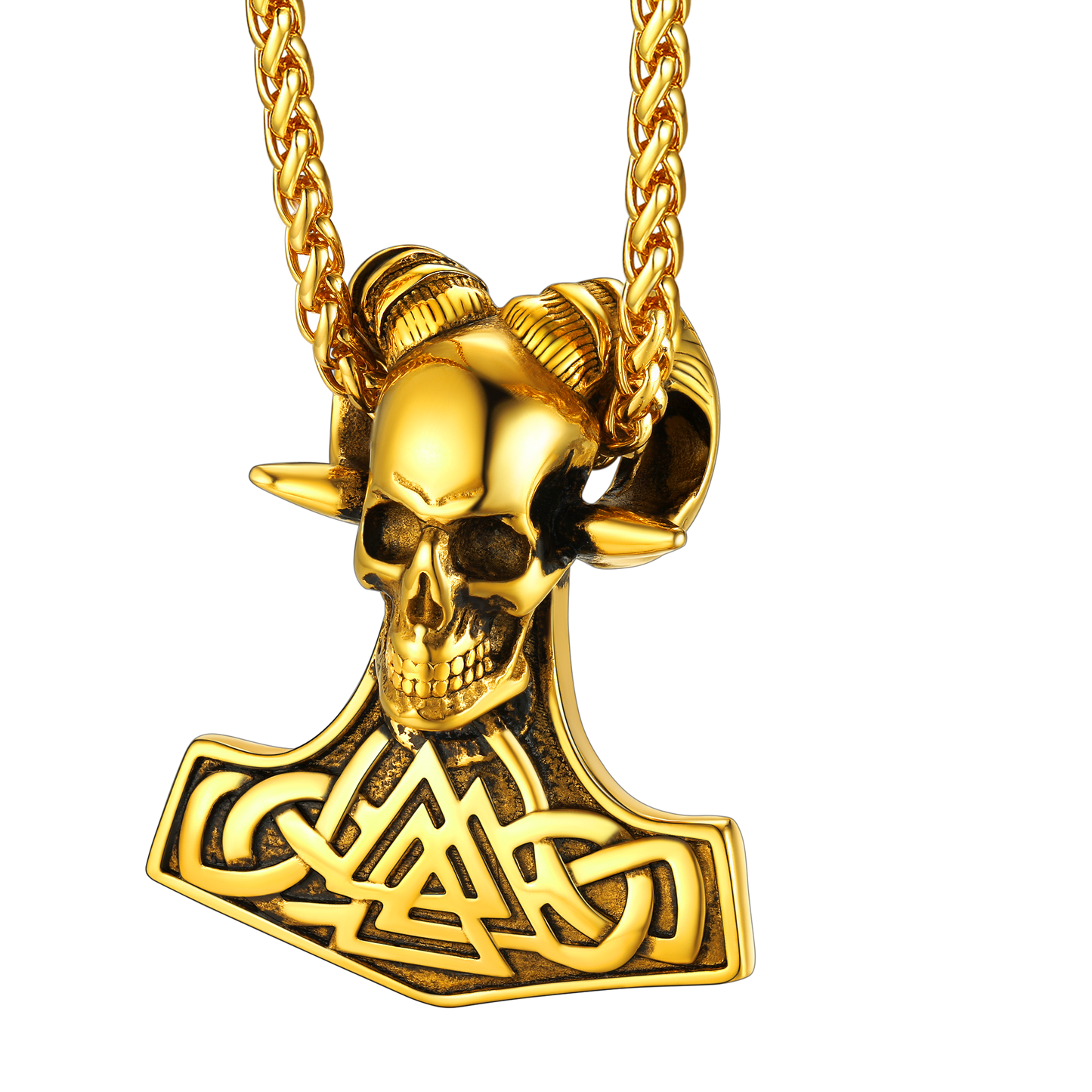 FaithHeart Viking Thor's Hammer Skull Necklace Pendant for Men FaithHeart
