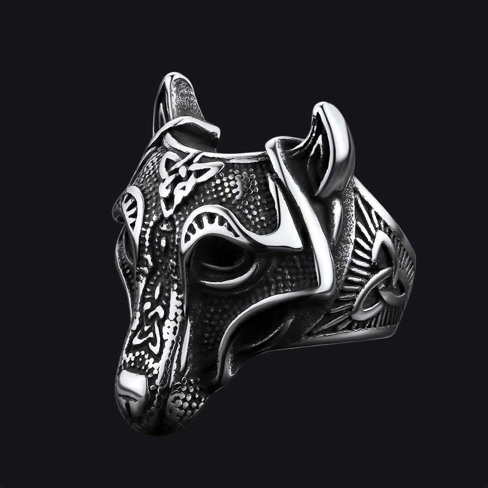 FaithHeart Viking Celtic Wolf Ring for Men Stainless Steel FaithHeart