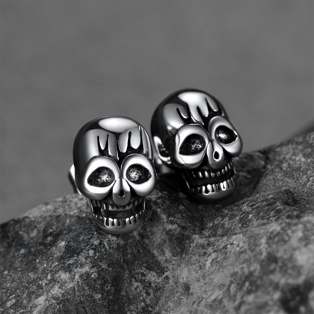 FaithHeart Gothic Skull Stud Earrings For Men Stainless Steel FaithHeart