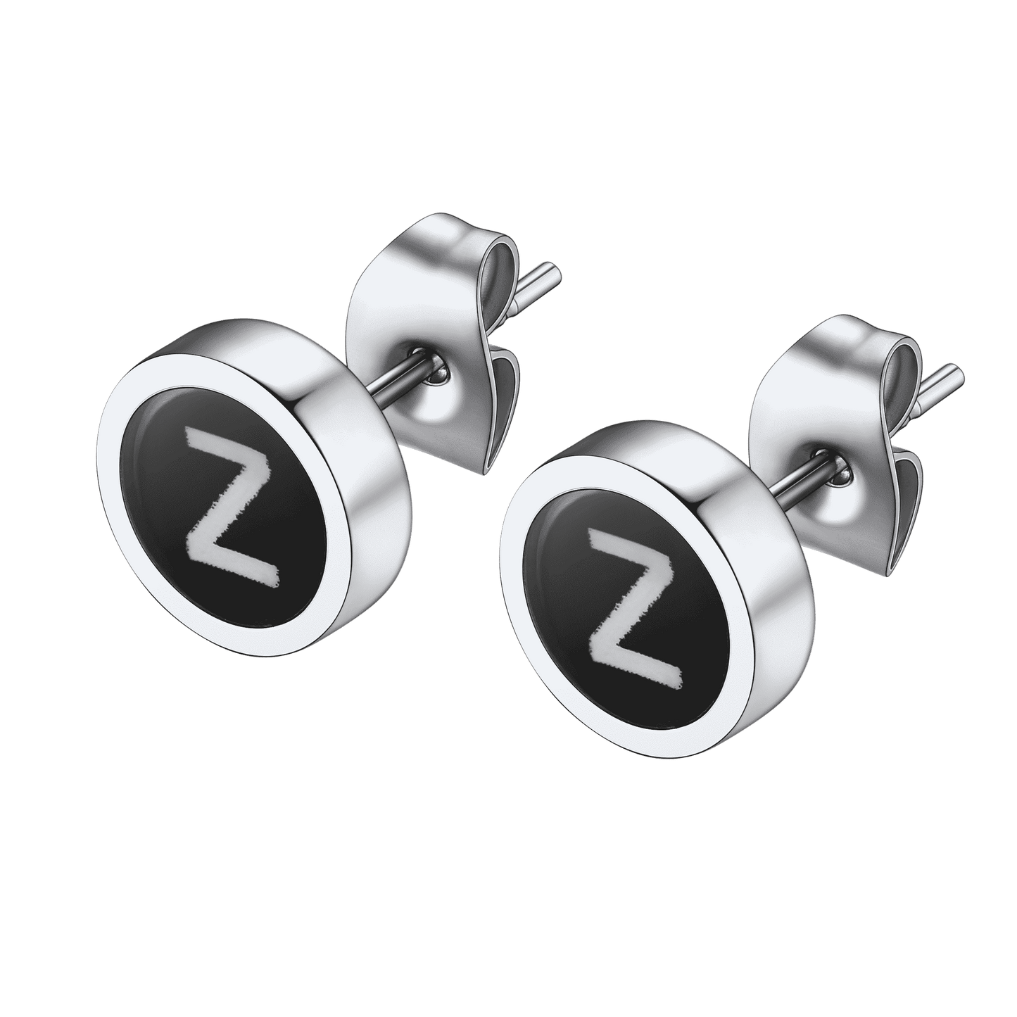 FaithHeart Black Enamel Initial Stud Earrings For Men FaithHeart