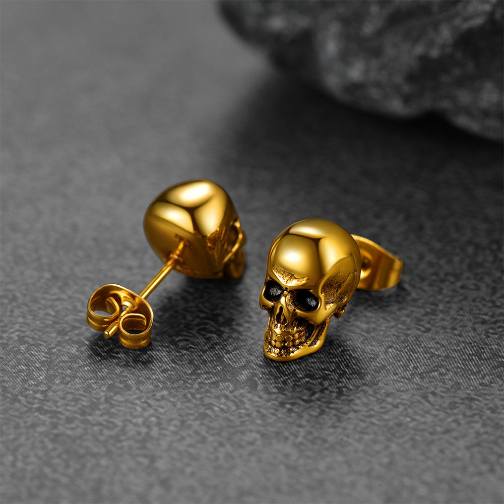 FaithHeart Punk Gothic Skull Stud Earrings For Men FaithHeart