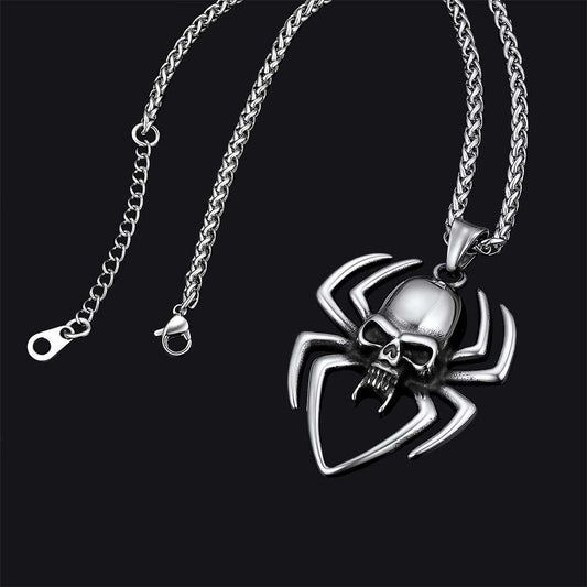 FaithHeart Gothic Skull Spider Necklace For Men Stainless Steel FaithHeart