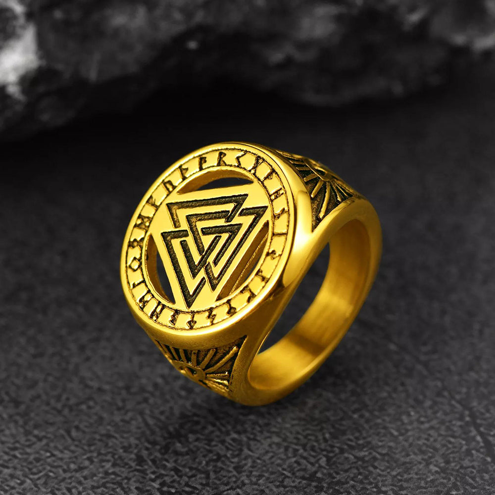 FaithHeart Viking Rune Valknut Signet Ring With Celtic Knot FaithHeart