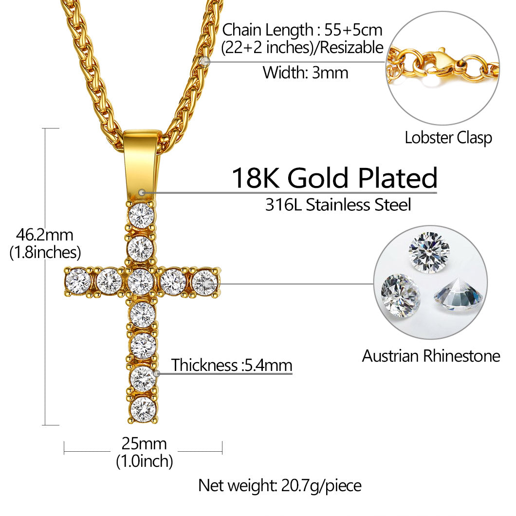 FaithHeart Cubic Zirconia Cross Necklace Pendant for Men/Women FaithHeart
