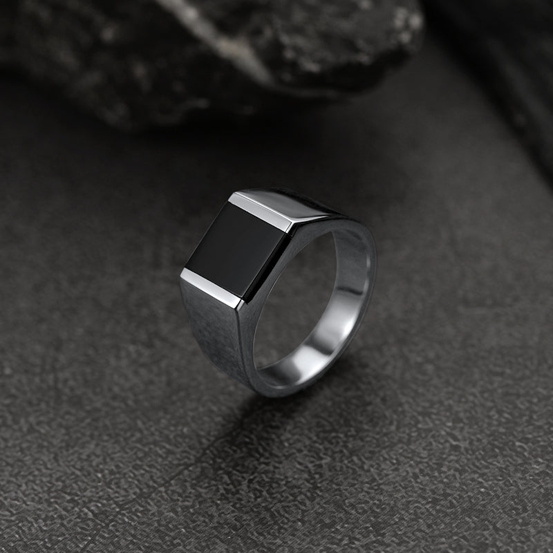 FaithHeart Black Onyx Ring For Men Black Agate Band Rings FaithHeart