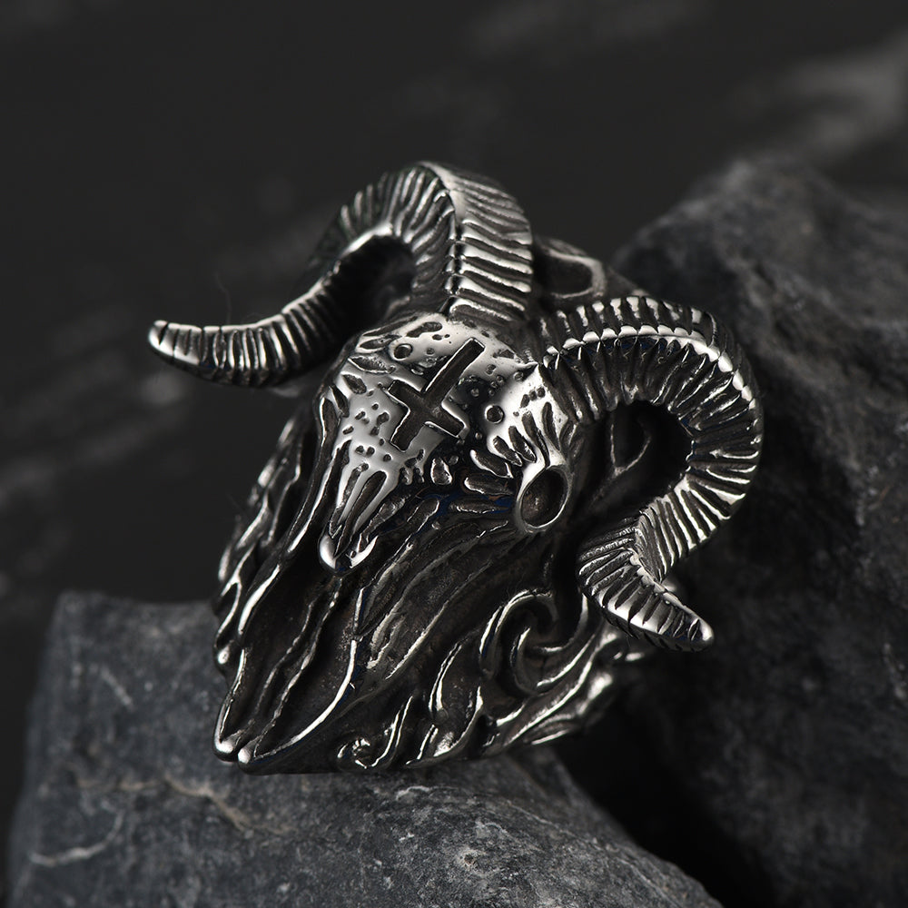 Stainless Steel Satan Baphomet Goat Ring for Men Satanic Jewelry FaithHeart